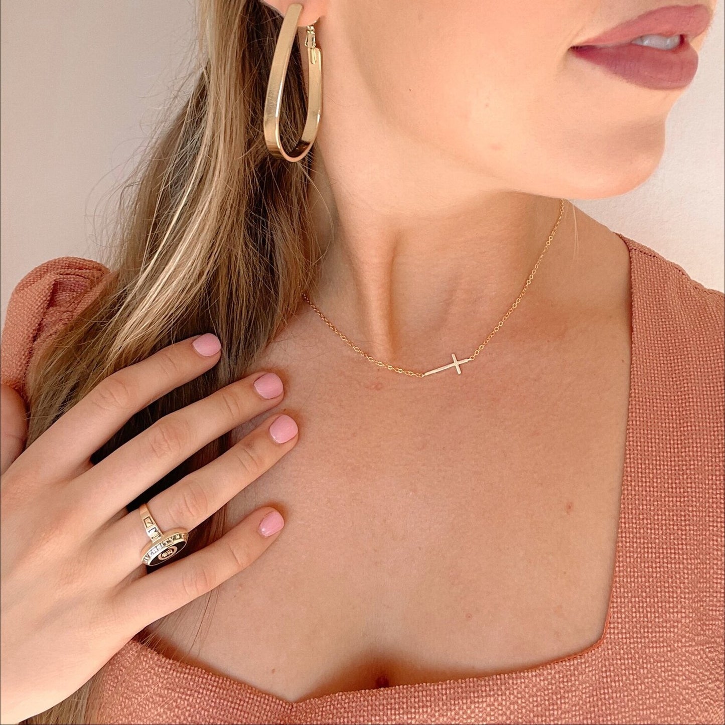 Dainty Sideways Cross Necklace