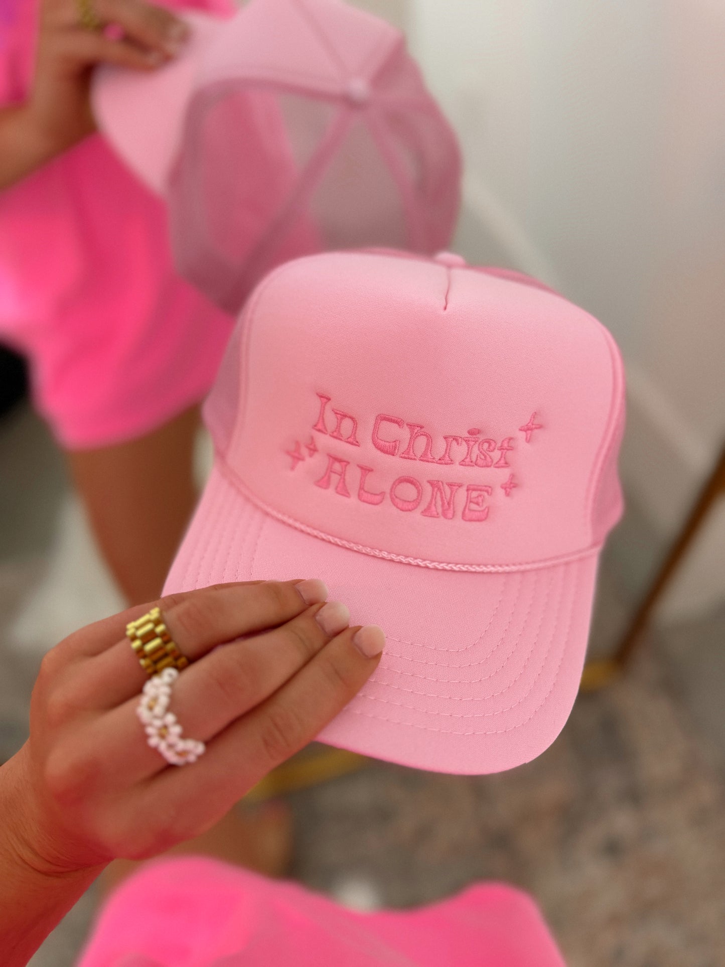 In Christ Alone Embroidered Trucker Hat