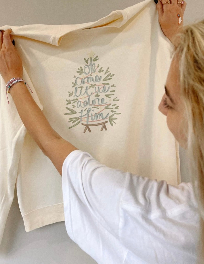 O Come Let Us Adore Him Comfort Wash Crewneck