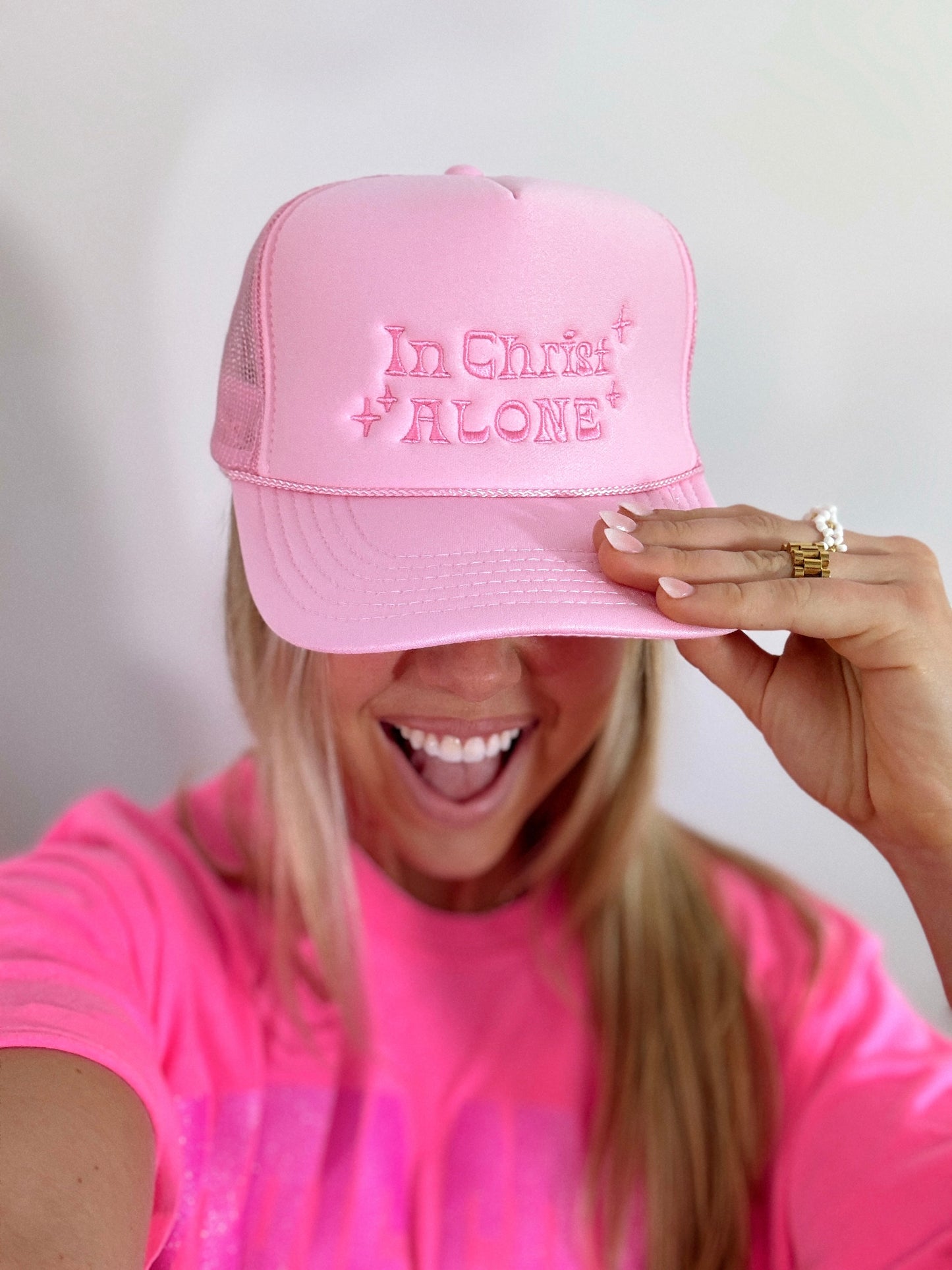 In Christ Alone Embroidered Trucker Hat