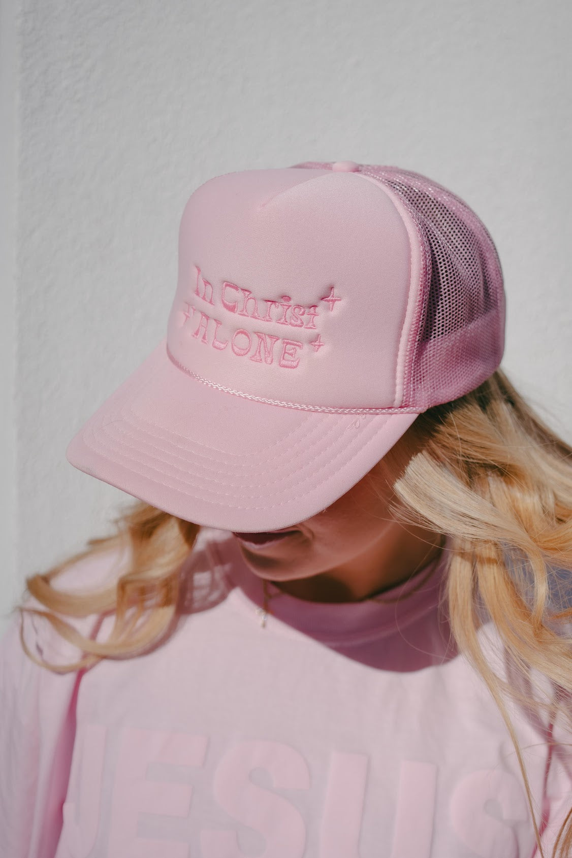 In Christ Alone Embroidered Trucker Hat