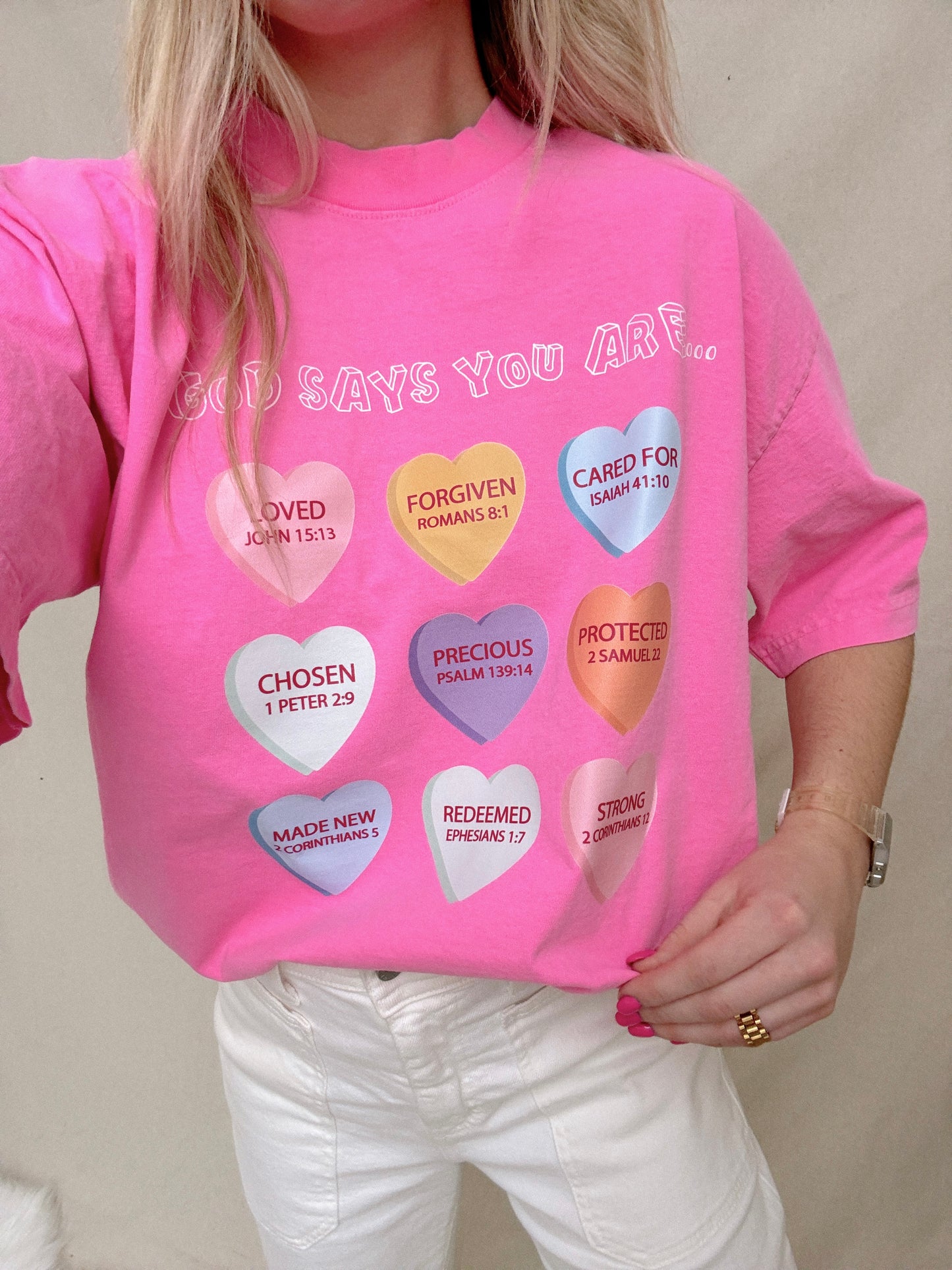 Candy Hearts Oversized Tee - Pink