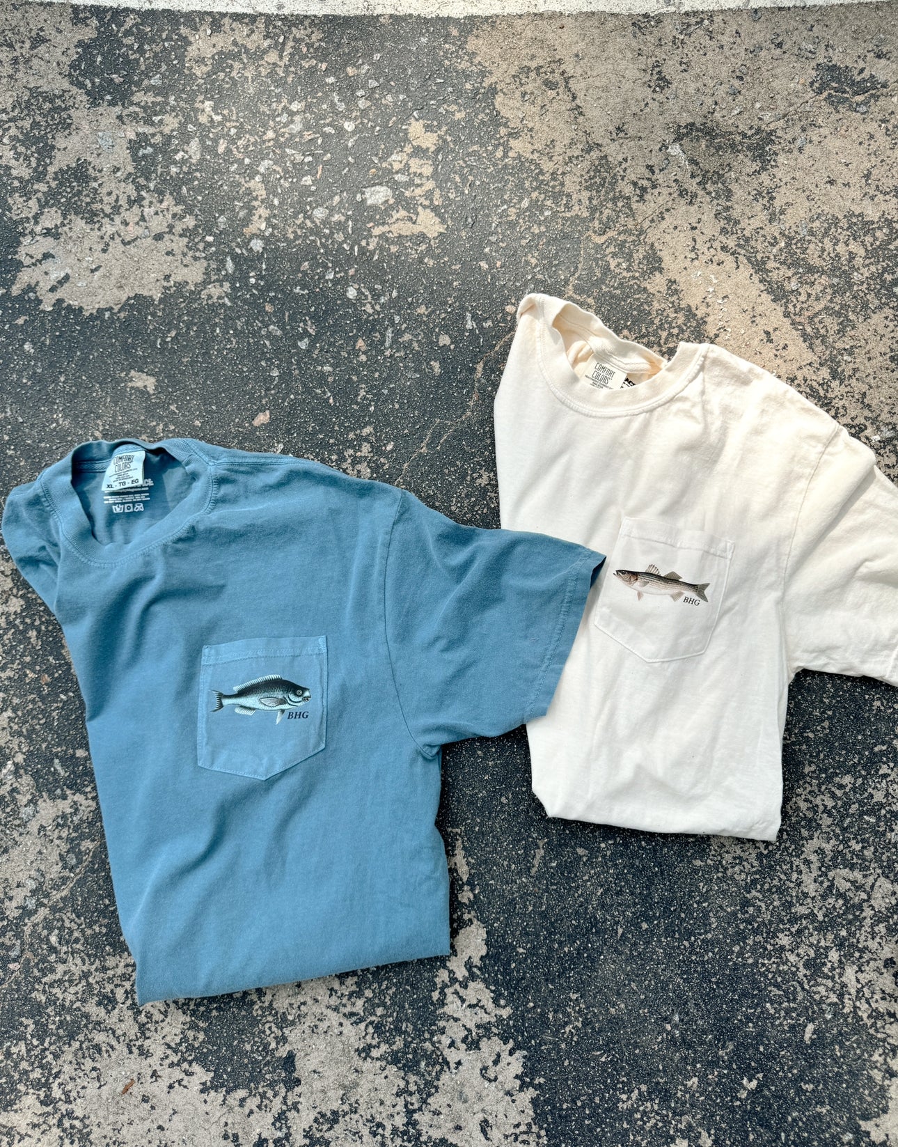 Tropical Fishers of Men Comfort Colors Pocket Tees