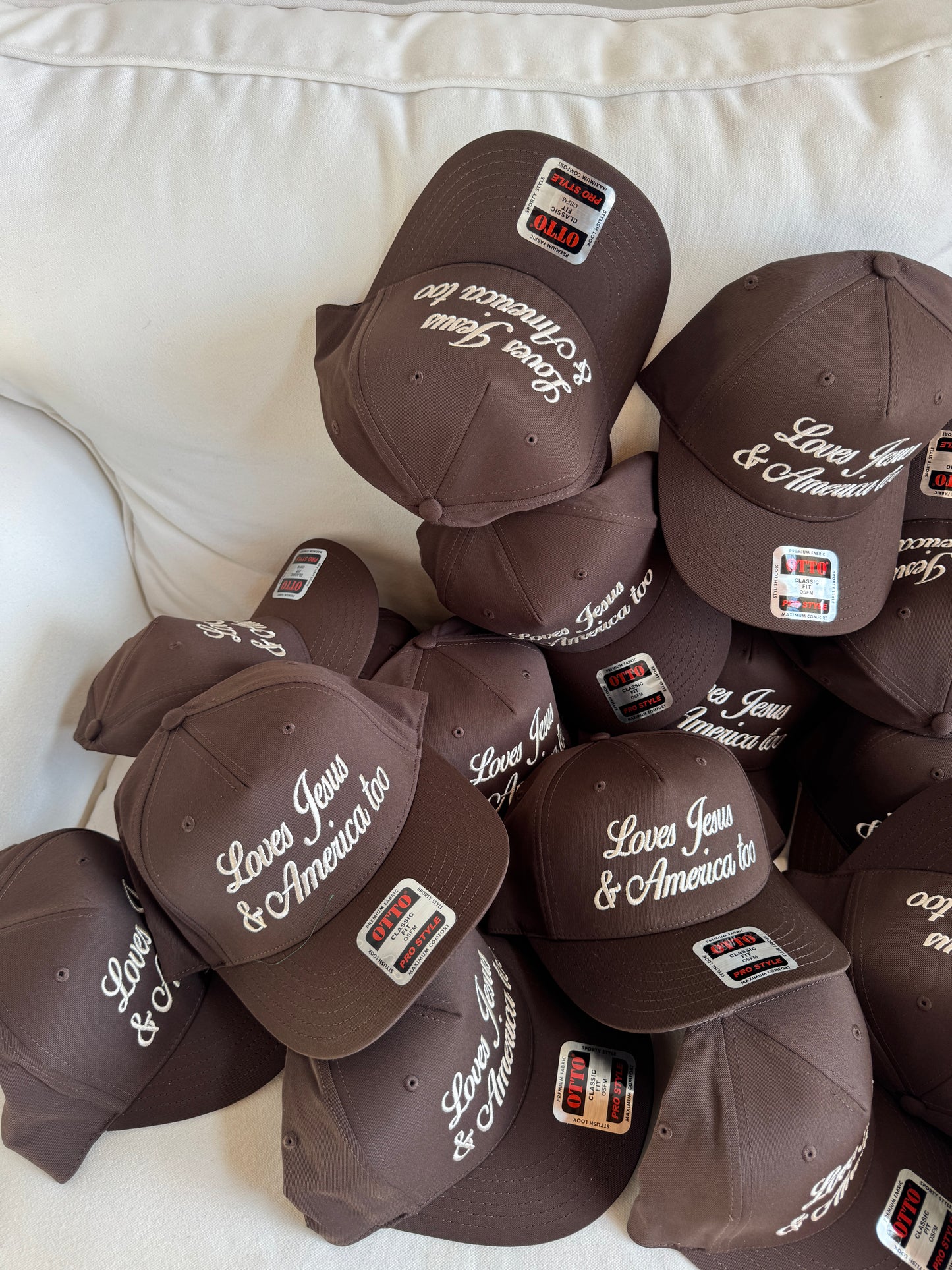 Loves Jesus & America Too Vintage Trucker Hat - Brown/Ivory