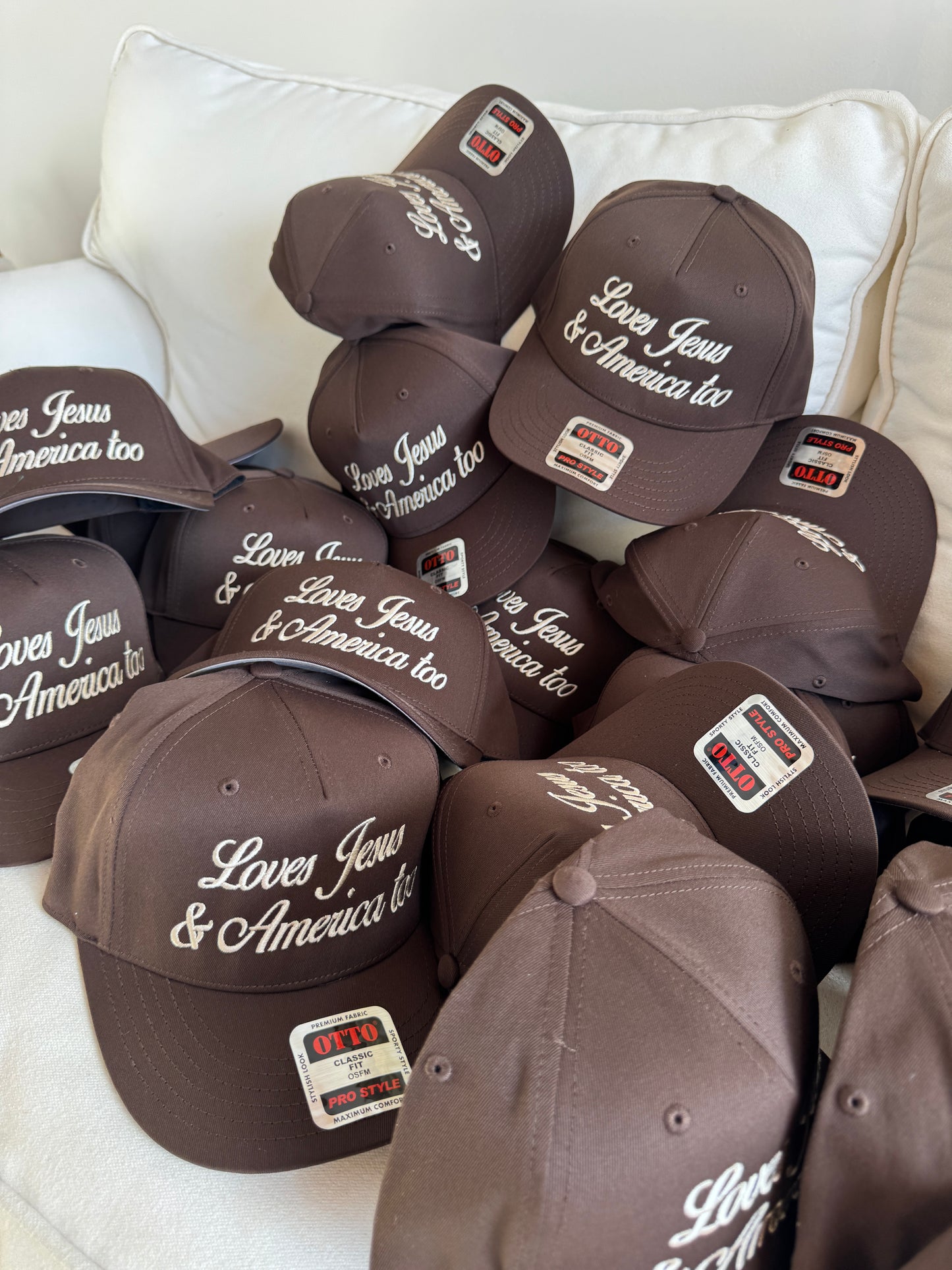 Loves Jesus & America Too Vintage Trucker Hat - Brown/Ivory