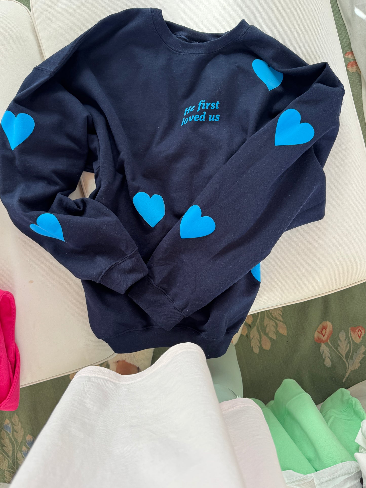 He First Loved Us Multi-Heart Pullover