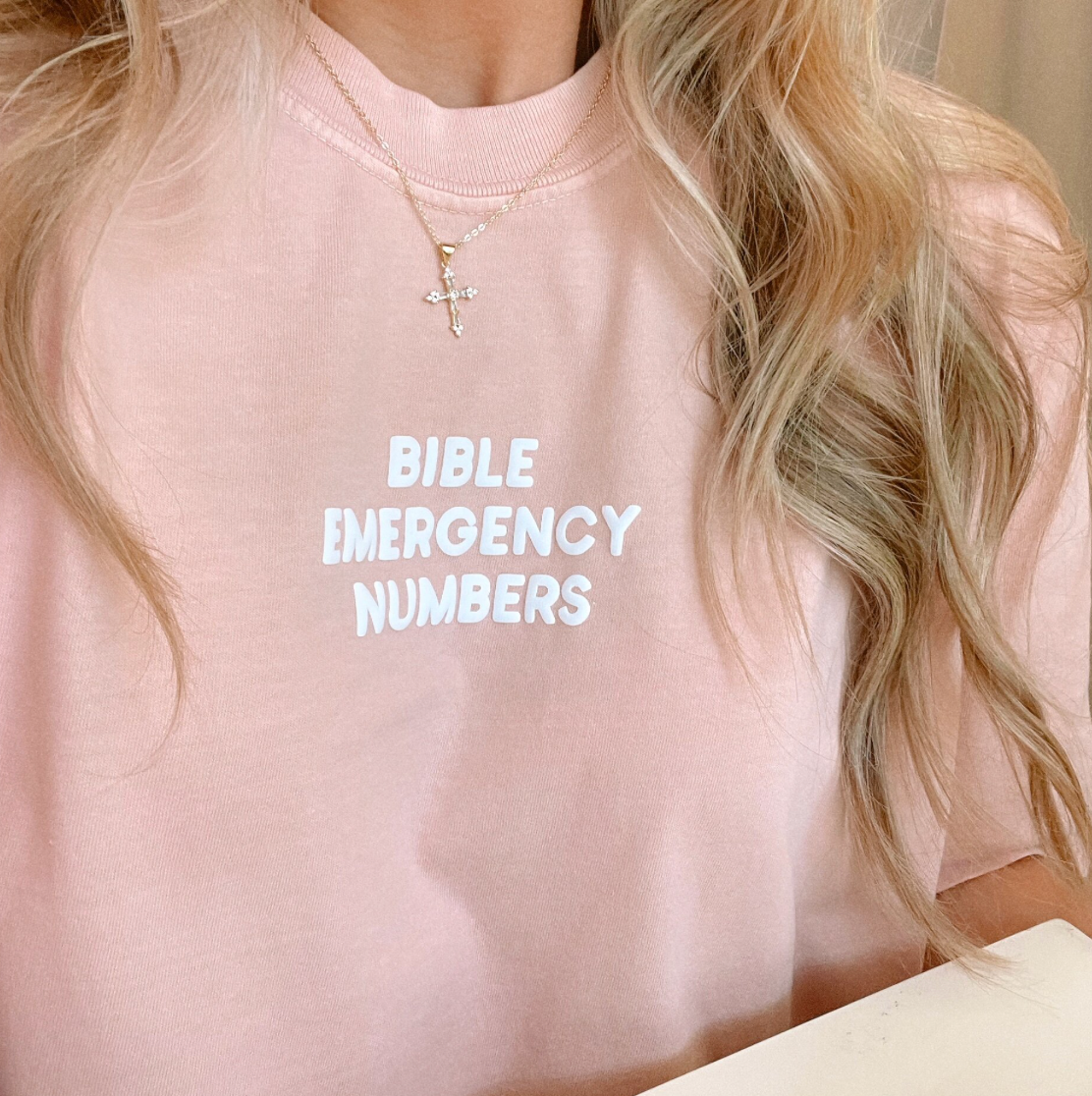 Bible Emergency Numbers Comfort Colors Tee - Peach