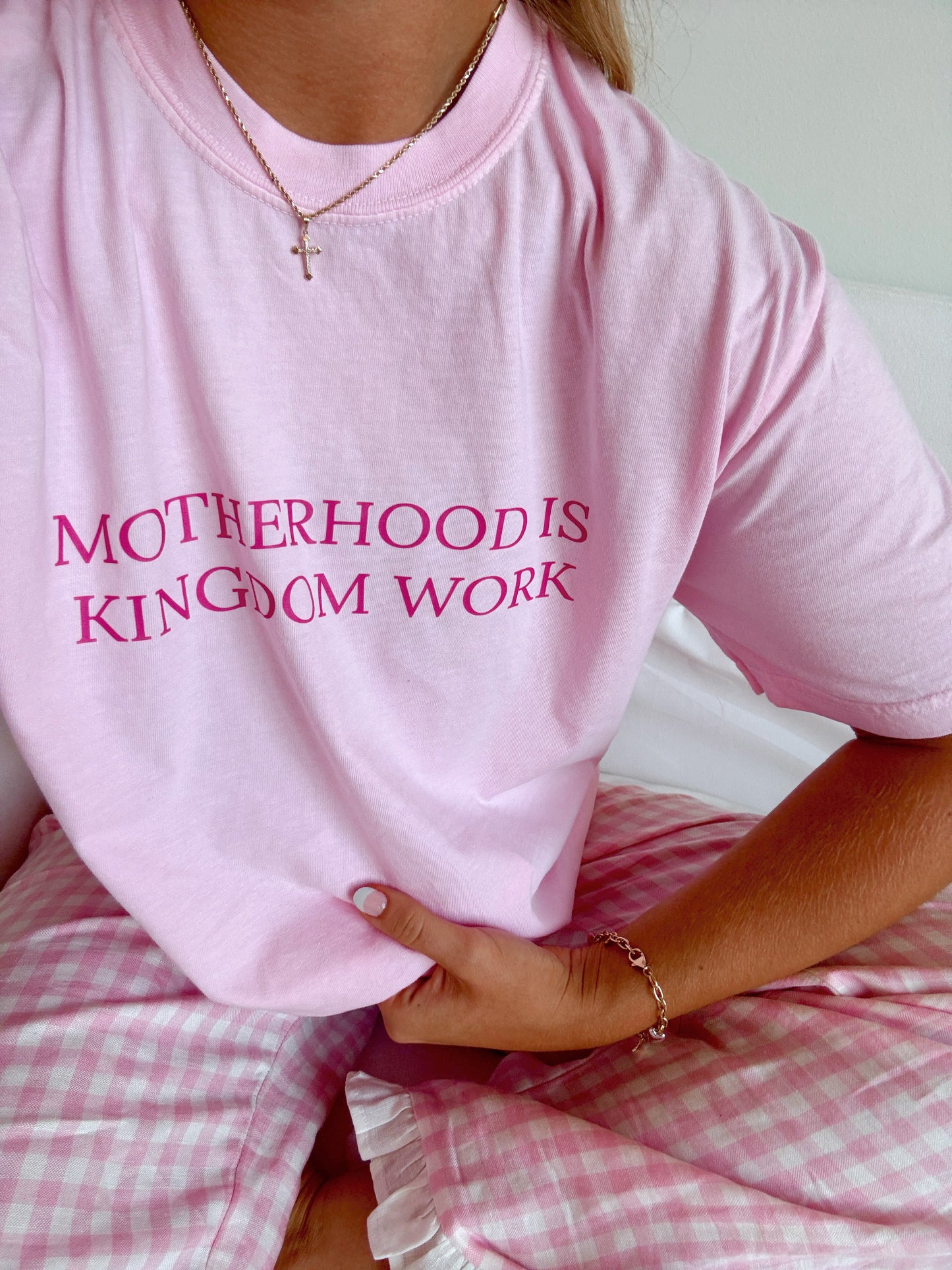 Motherhood is Kingdom Work Comfort Colors Tee - Baby Pink