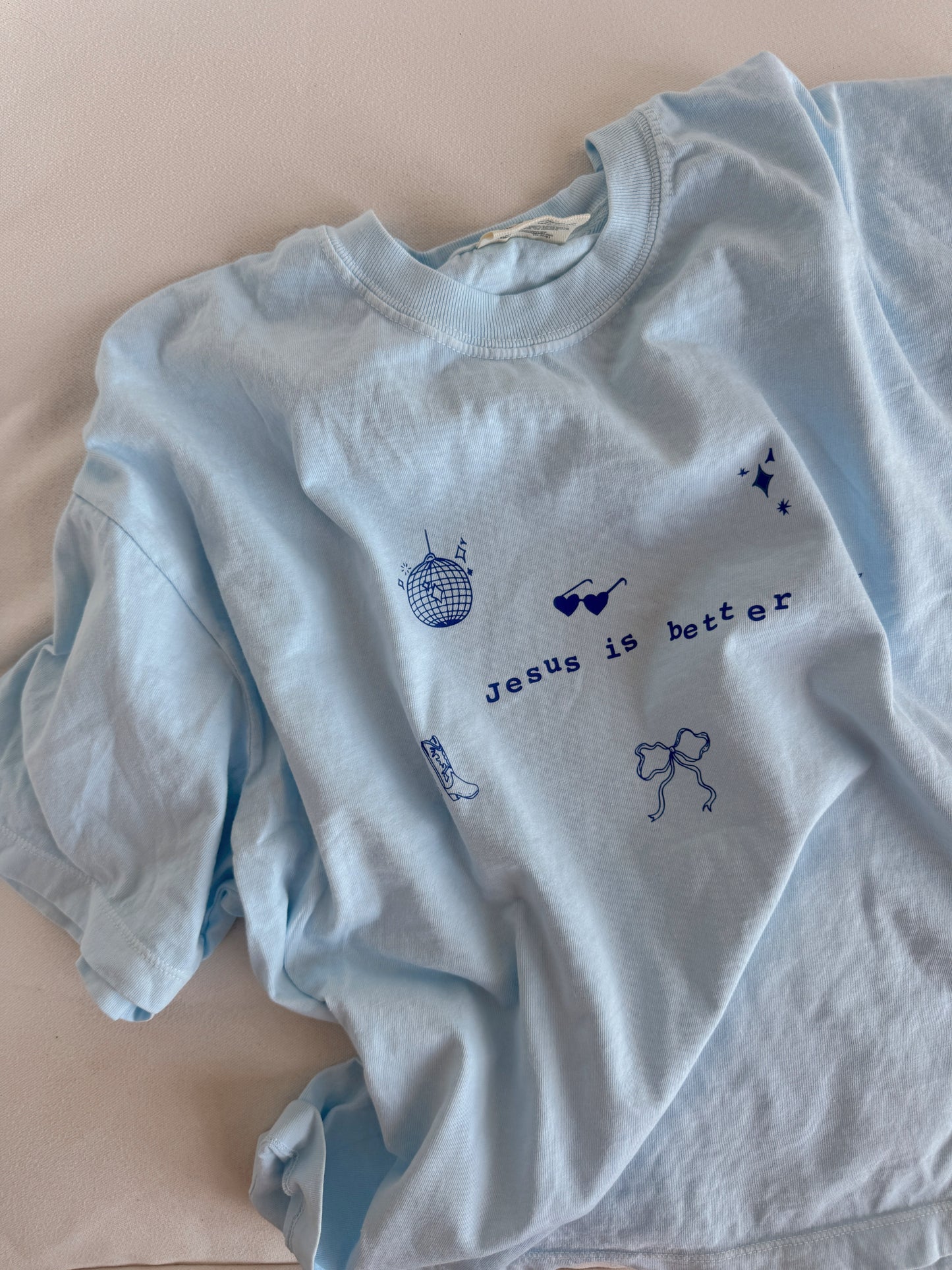 Jesus Is Better Comfort Colors Cropped Tee - Baby Blue