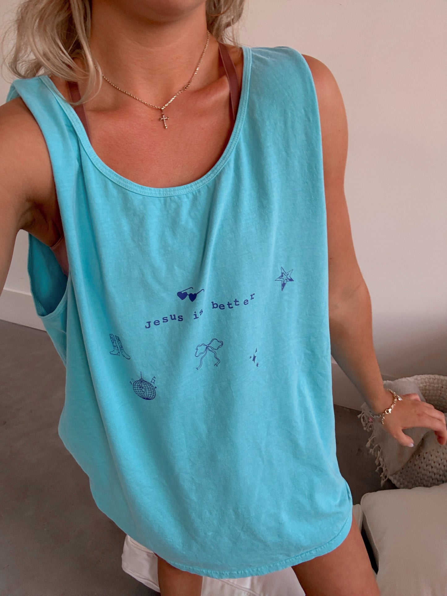 Jesus is Better Comfort Colors Tank - Ocean Blue
