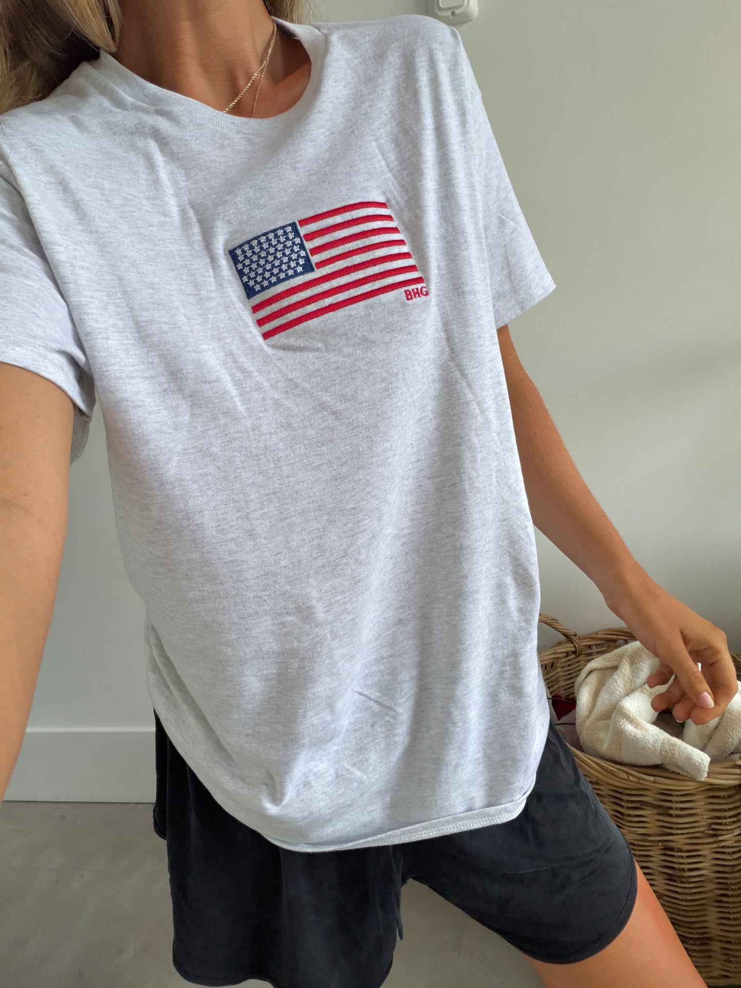 American Flag Embroidered T-Shirt