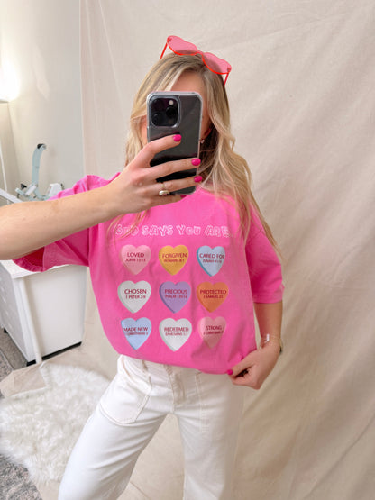 Candy Hearts Oversized Tee - Pink