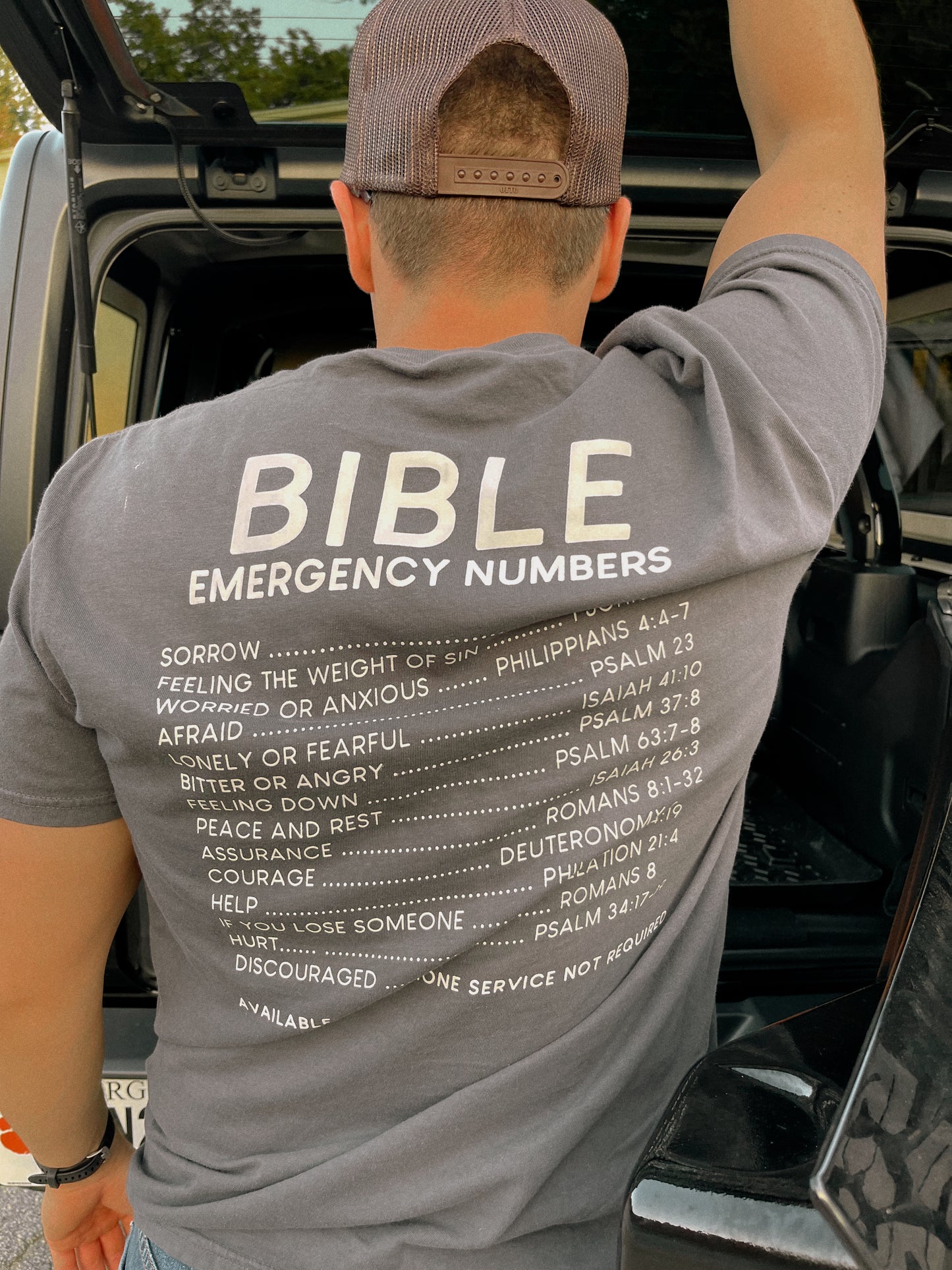 Bible Emergency Numbers Comfort Colors Tee - Graphite Gray