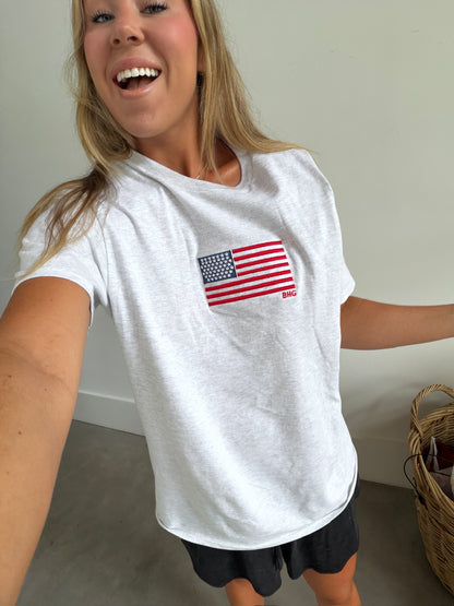 American Flag Embroidered T-Shirt