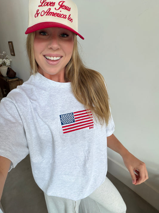 American Flag Embroidered T-Shirt