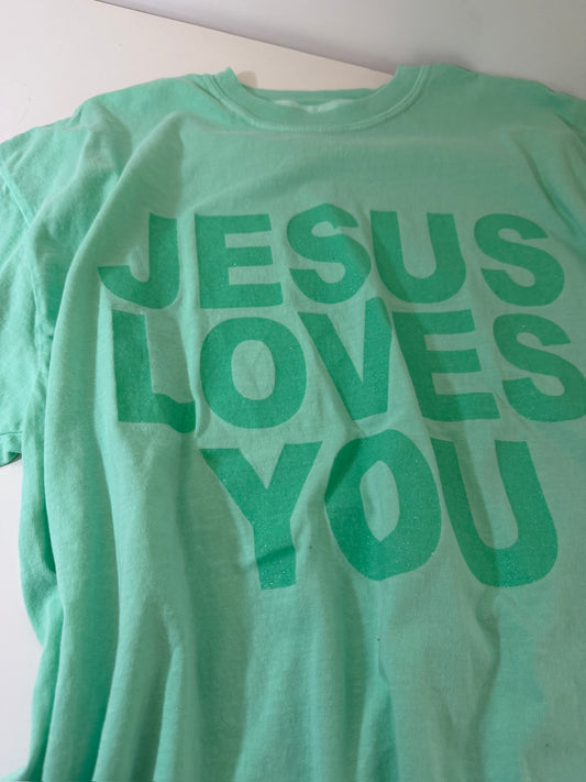OOPS! Teal JLY Glitter Comfort Colors Tee - XL