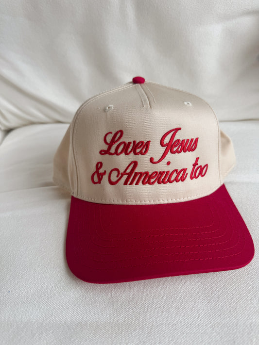 Loves Jesus & America Too Vintage Trucker Hat