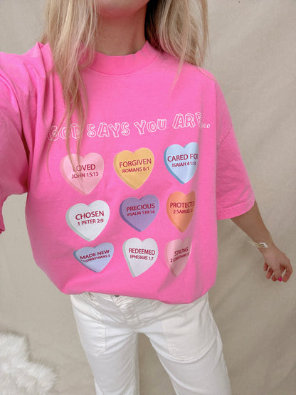 Candy Hearts Oversized Tee - Pink