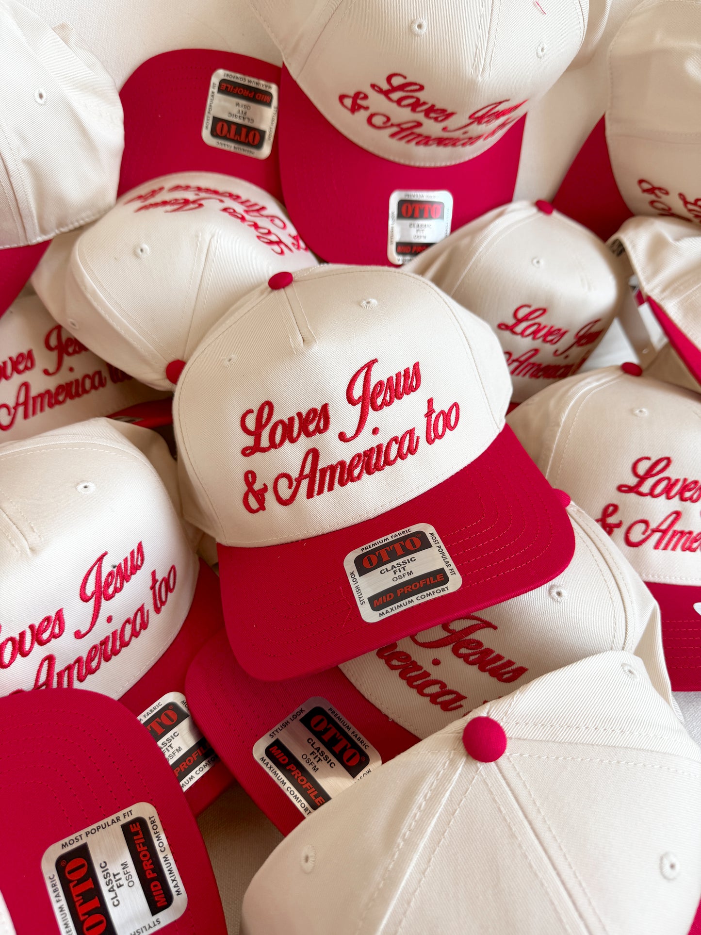 Loves Jesus & America Too Trucker Hat - Red