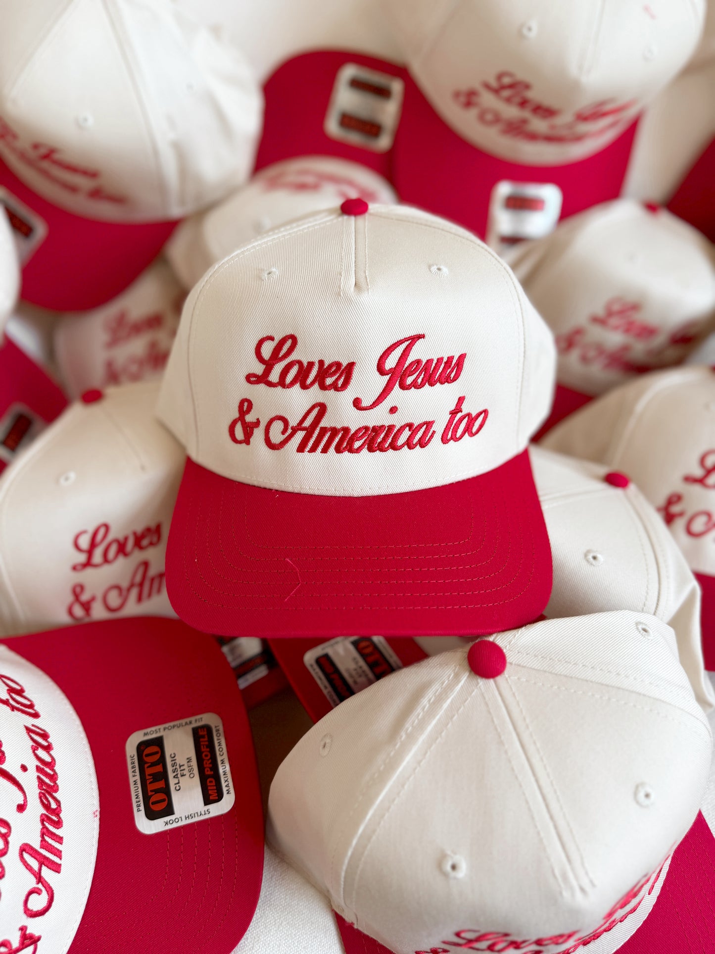 Loves Jesus & America Too Trucker Hat - Red