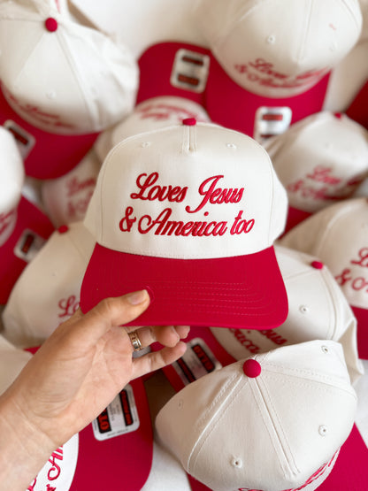 Loves Jesus & America Too Trucker Hat - Red