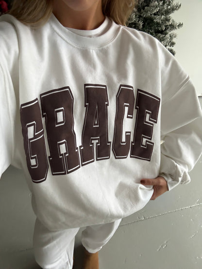 GRACE Oversized Print Pullover - Chocolate Brown