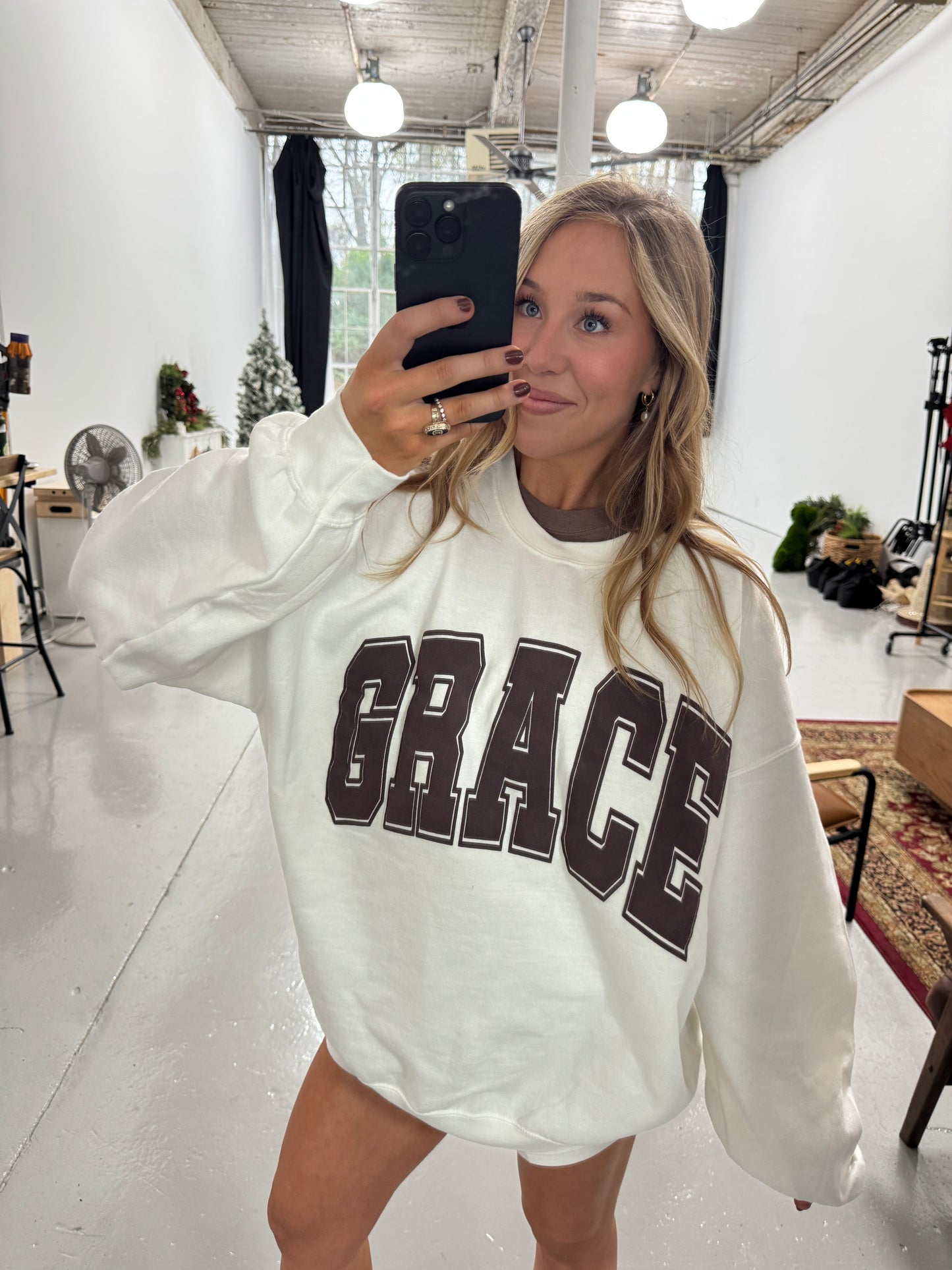 GRACE Oversized Print Pullover - Chocolate Brown