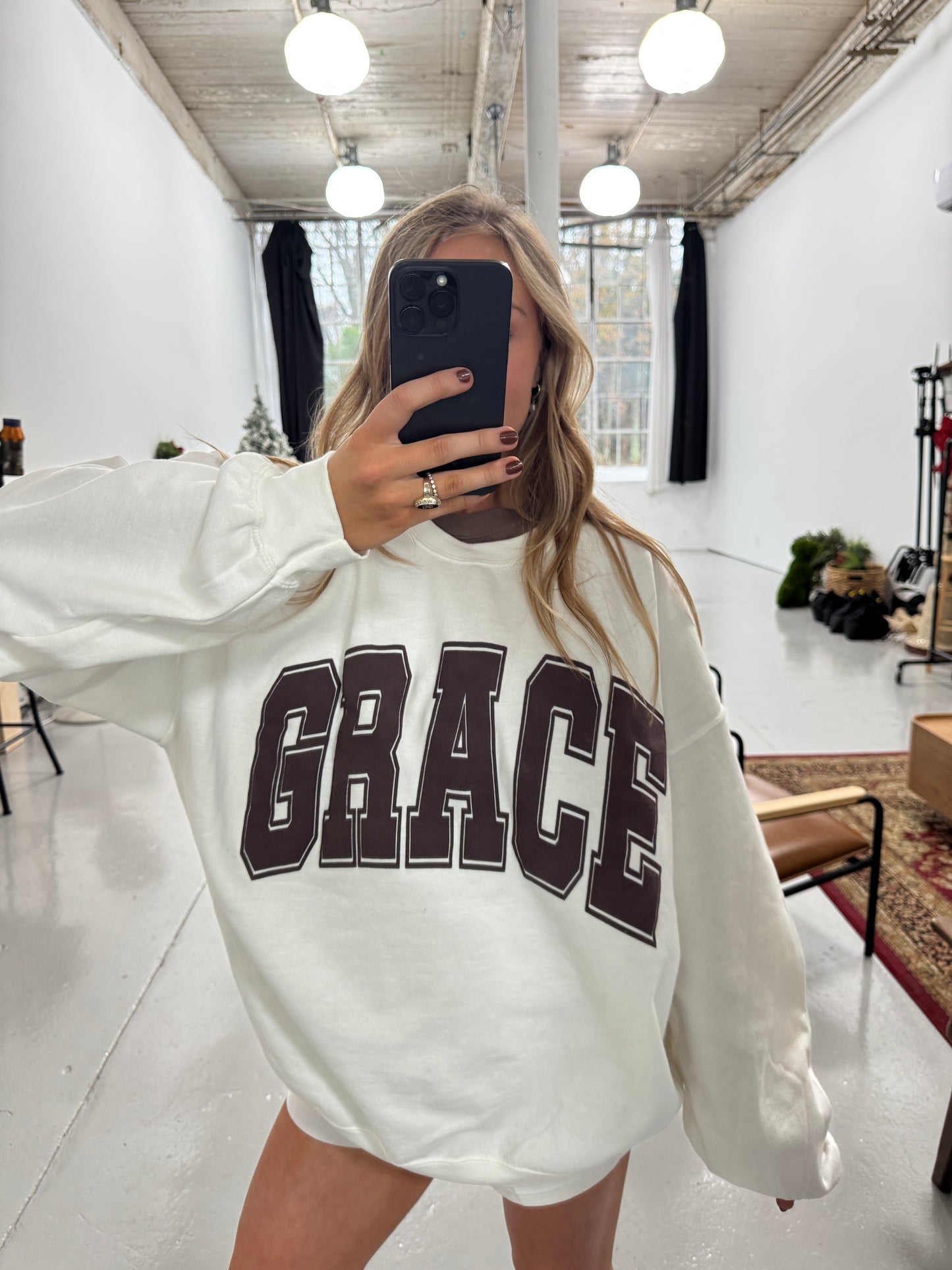 GRACE Oversized Print Pullover - Chocolate Brown