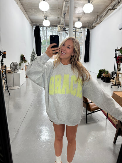 GRACE Oversized Print Pullover - Lemon Lime