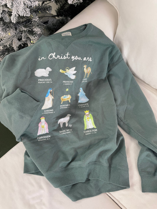 In Christ You Are… Christmas Nativity Vintage Crewneck
