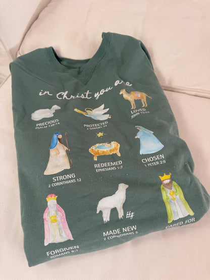 In Christ You Are… Christmas Nativity Vintage Crewneck