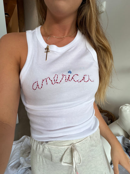 Hand-Embroidered America Racerback Tank