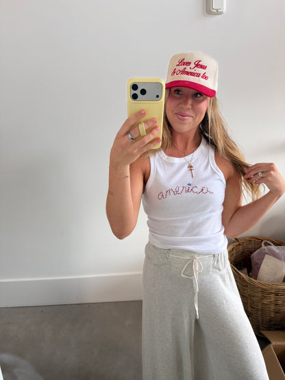 Hand-Embroidered America Racerback Tank