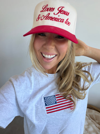American Flag Embroidered T-Shirt