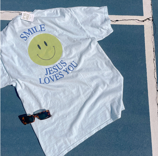 Smile Jesus Loves You Comfort Colors Pocket Tee