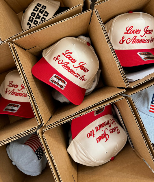 Loves Jesus & America Too Trucker Hat - Red