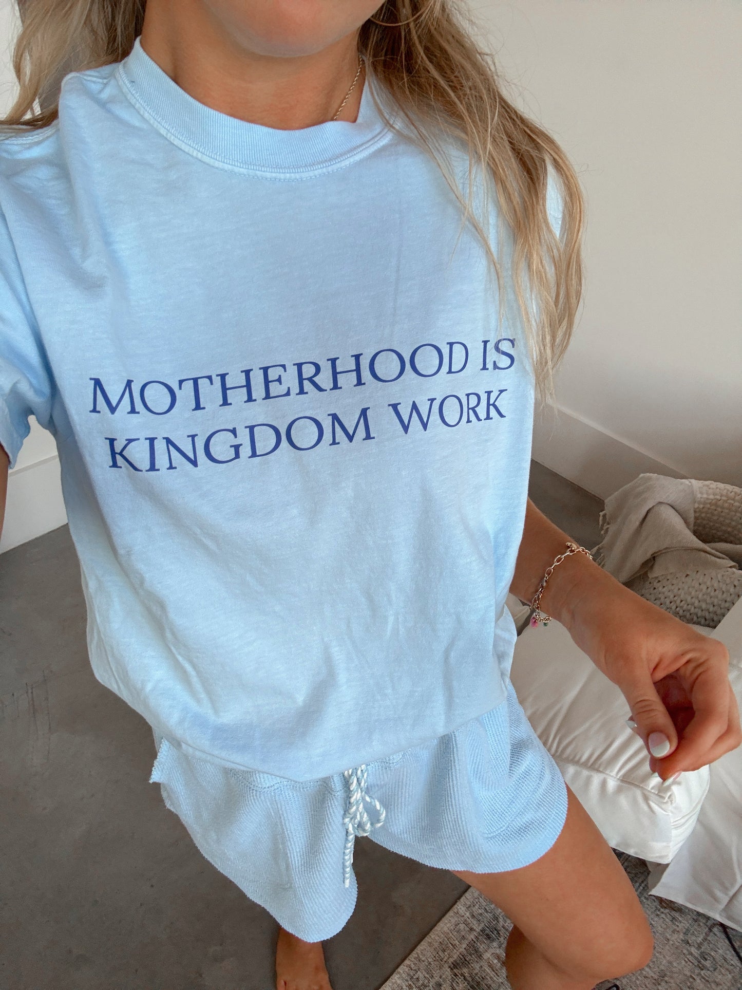 Motherhood is Kingdom Work Comfort Colors Tee - Baby Blue