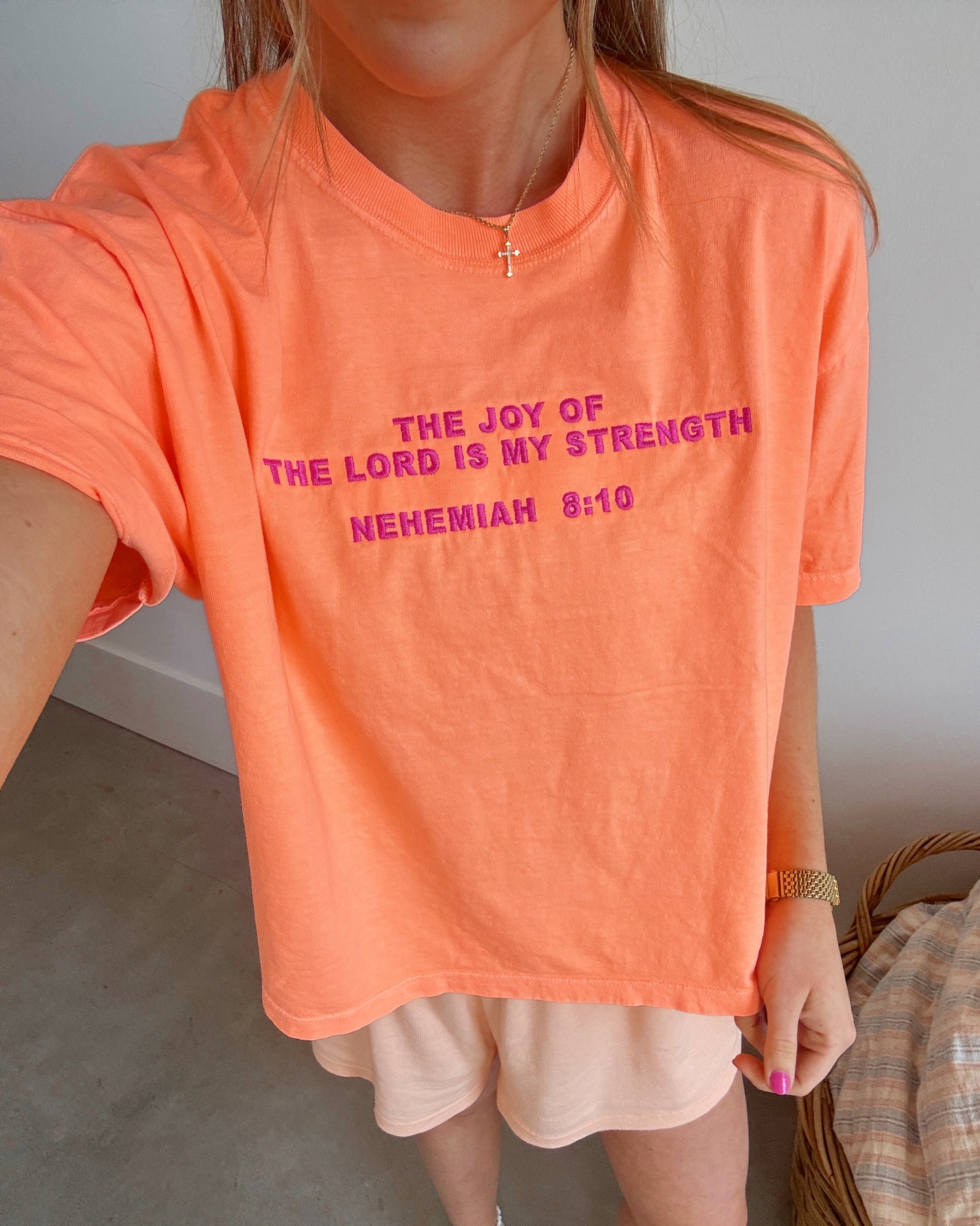 Nehemiah 8:10 Embroidered Boxy Tee