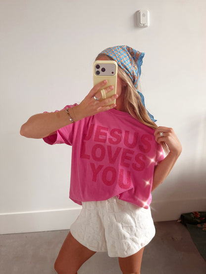 Glitter Jesus Loves You Tee