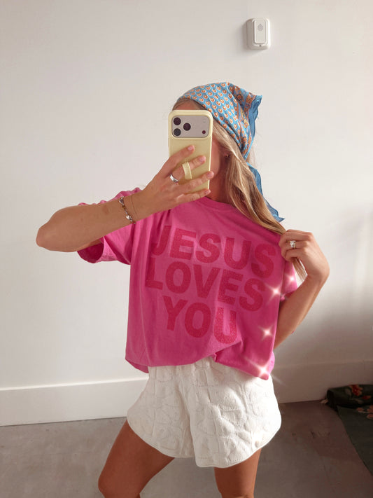 Glitter Jesus Loves You Tee