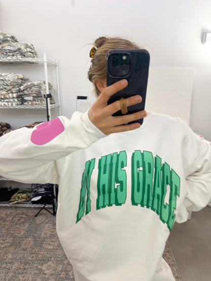 BHG Green Varsity Pullover with Heart Sleeve