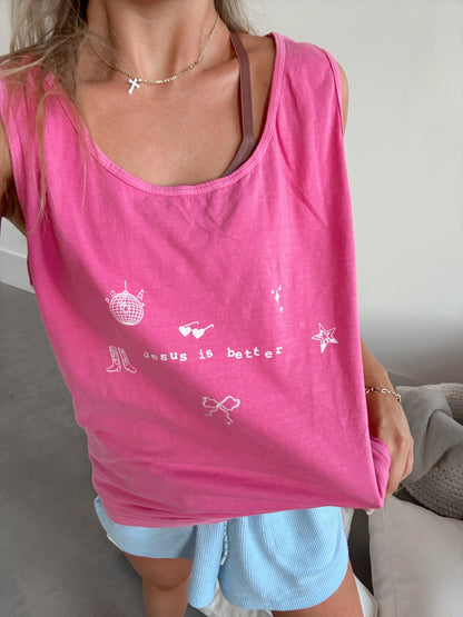 Jesus is Better Comfort Colors Tank - Crunchberry Pink