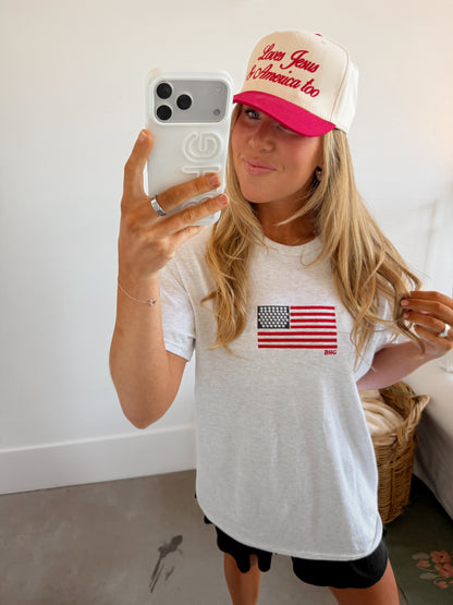 American Flag Embroidered T-Shirt