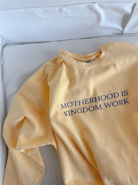 Motherhood is Kingdom Work Comfort Colors Crewneck - Butter/Blue