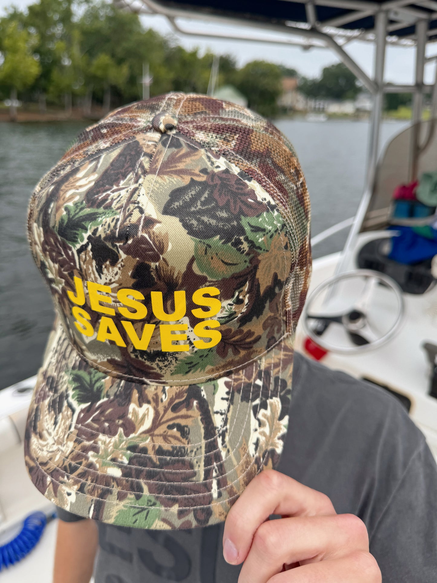 Jesus Saves Vintage Camo Trucker Hat
