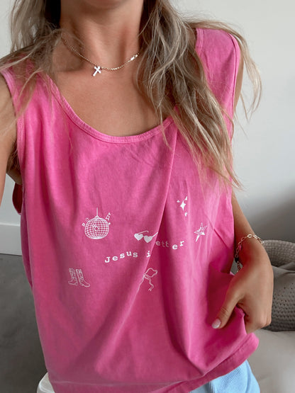 Jesus is Better Comfort Colors Tank - Crunchberry Pink