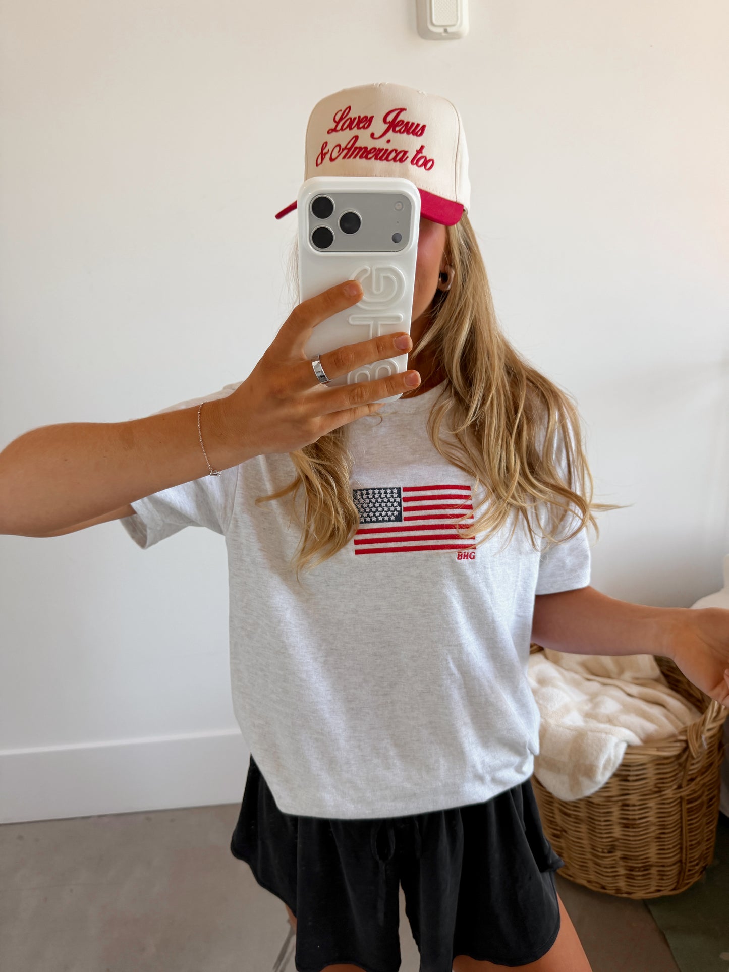 American Flag Embroidered T-Shirt