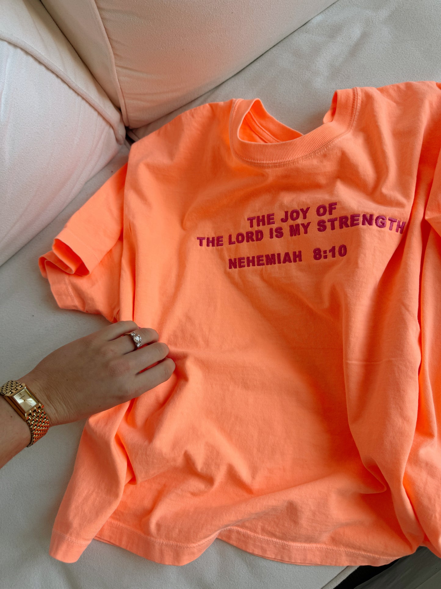 Nehemiah 8:10 Embroidered Boxy Tee