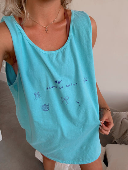 Jesus is Better Comfort Colors Tank - Ocean Blue