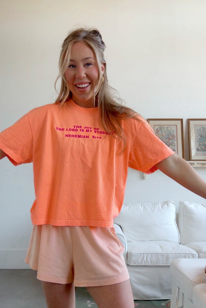 Nehemiah 8:10 Embroidered Boxy Tee
